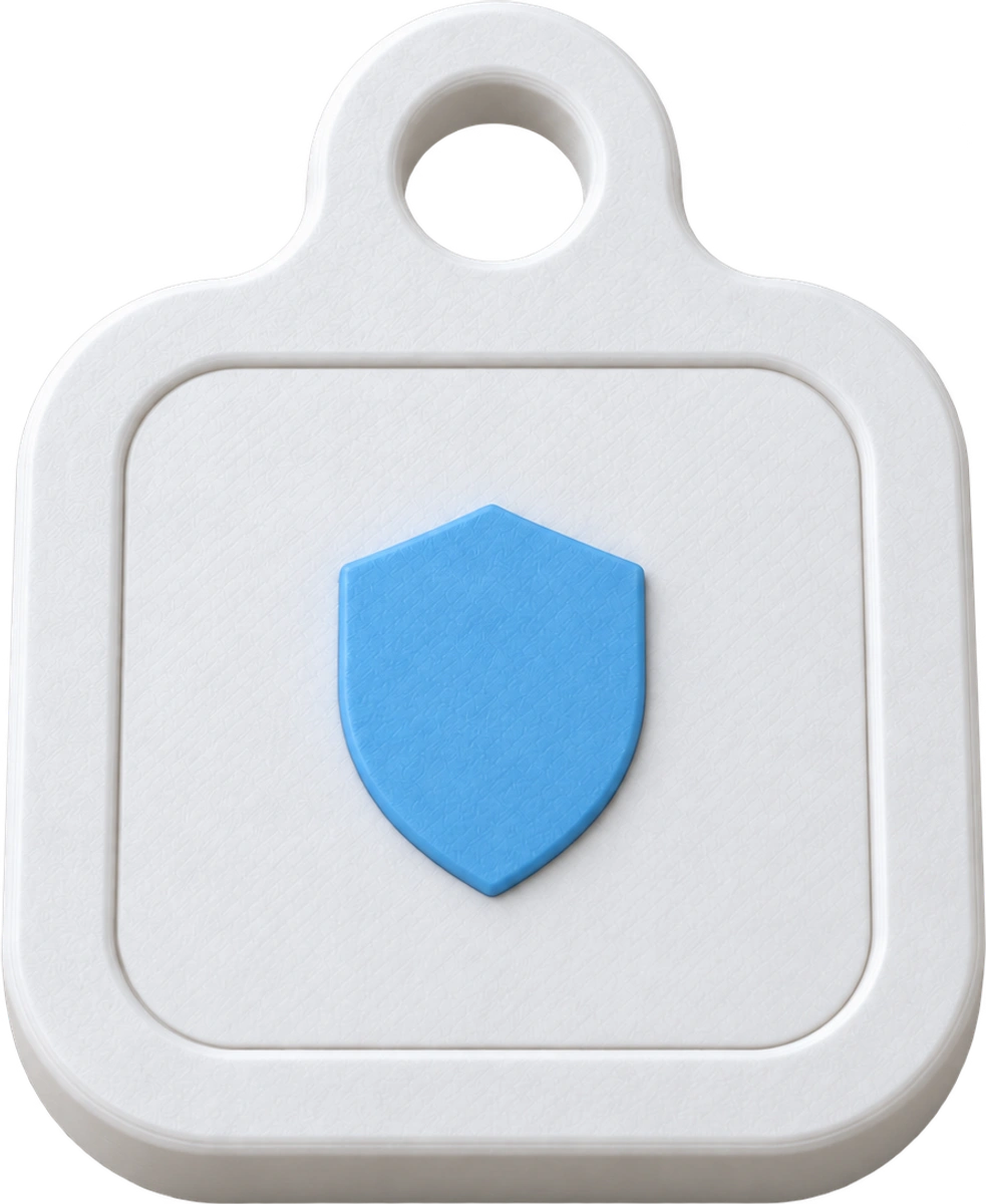 Beli NFC privezak za sigurnost sa svetloplavim štitom